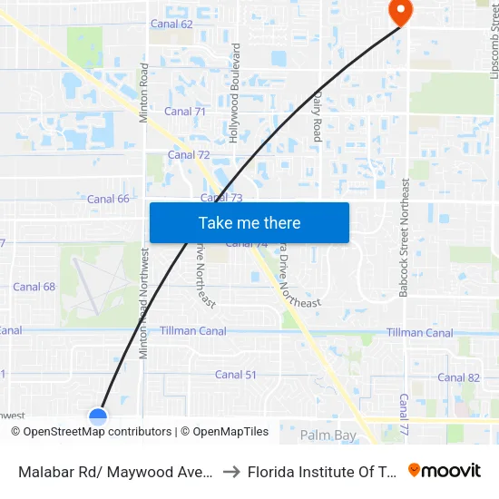 Malabar Rd/ Maywood Ave (Sw Corner) to Florida Institute Of Technology map