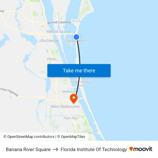 Banana River Square to Florida Institute Of Technology map