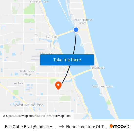 Eau Gallie Blvd @ Indian Harbour Place to Florida Institute Of Technology map