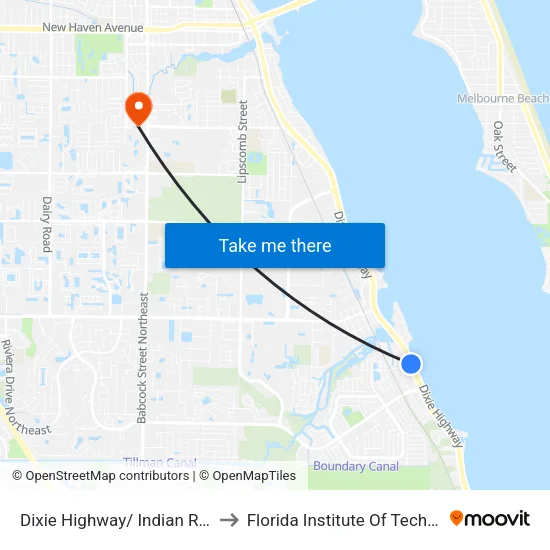 Dixie Highway/ Indian River Dr to Florida Institute Of Technology map