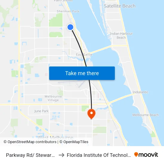 Parkway Rd/ Stewart Dr to Florida Institute Of Technology map