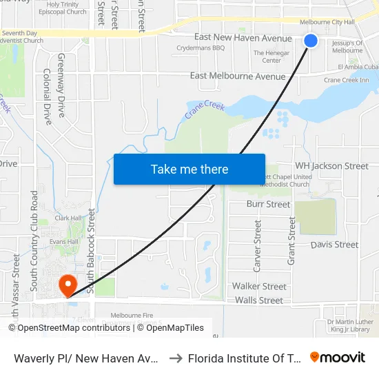 Waverly Pl/ New Haven Ave (Se Corner) to Florida Institute Of Technology map