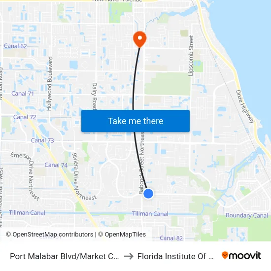 Port Malabar Blvd/Market Cir (Nw Corner) to Florida Institute Of Technology map
