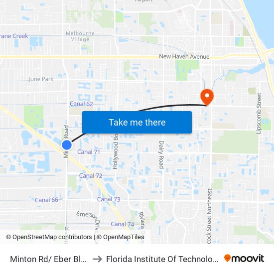 Minton Rd/ Eber Blvd to Florida Institute Of Technology map