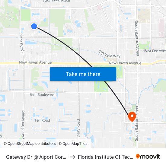 Gateway Dr @ Aiport Corp. Center to Florida Institute Of Technology map