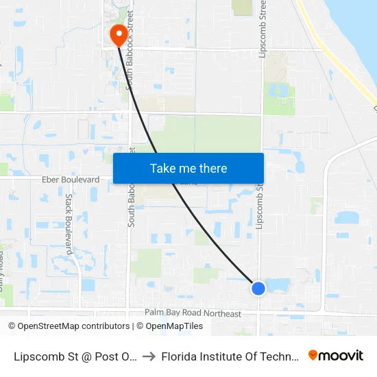 Lipscomb St @ Post Office to Florida Institute Of Technology map