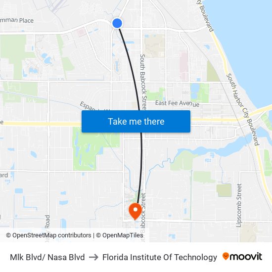 Mlk Blvd/ Nasa Blvd to Florida Institute Of Technology map