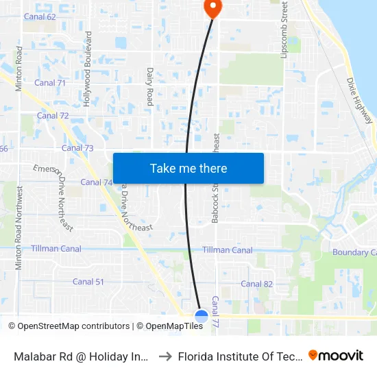 Malabar Rd @ Holiday Inn Express to Florida Institute Of Technology map