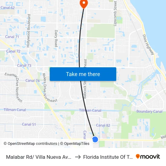 Malabar Rd/ Villa Nueva Ave (Ne Corner) to Florida Institute Of Technology map