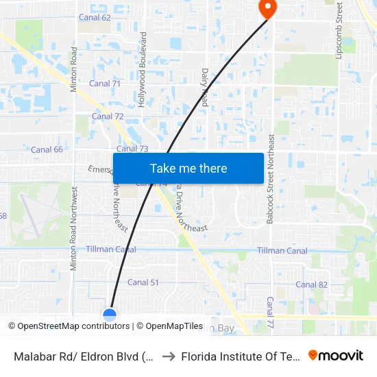 Malabar Rd/ Eldron Blvd (Se Corner) to Florida Institute Of Technology map