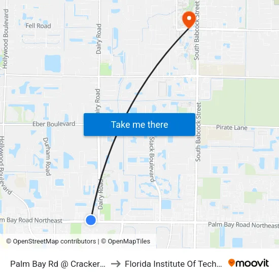 Palm Bay Rd @ Cracker Barrel to Florida Institute Of Technology map