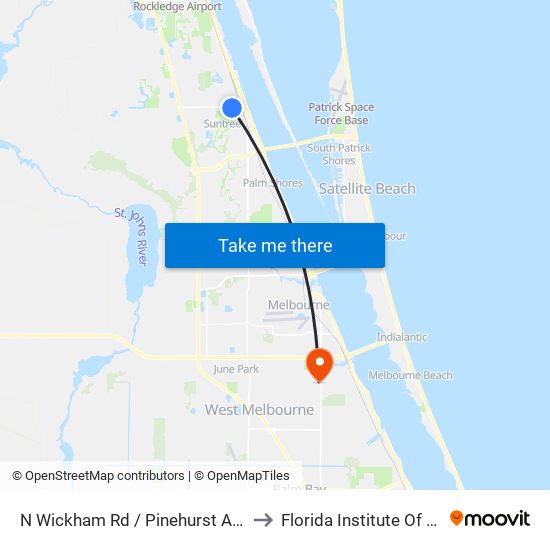 N Wickham Rd / Pinehurst Ave (Nw Corner) to Florida Institute Of Technology map