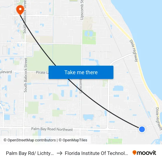 Palm Bay Rd/ Lichty St to Florida Institute Of Technology map