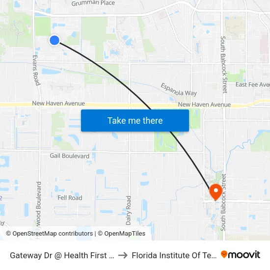 Gateway Dr @ Health First Physicians to Florida Institute Of Technology map
