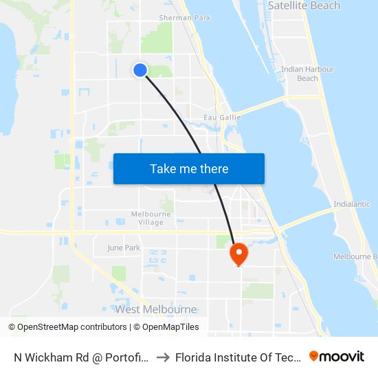 N Wickham Rd @ Portofino Villas to Florida Institute Of Technology map