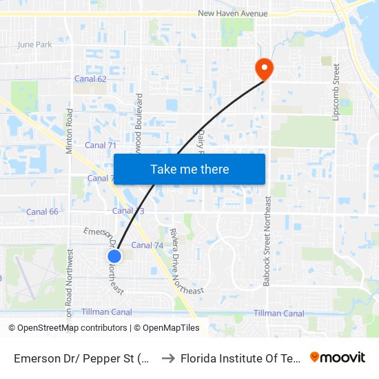 Emerson Dr/ Pepper St (Ne Corner) to Florida Institute Of Technology map