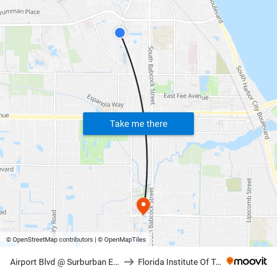 Airport Blvd @ Surburban Extended Stay to Florida Institute Of Technology map