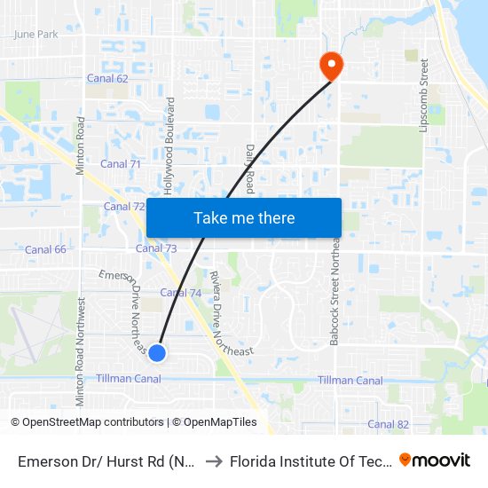 Emerson Dr/ Hurst Rd (Ne Corner) to Florida Institute Of Technology map