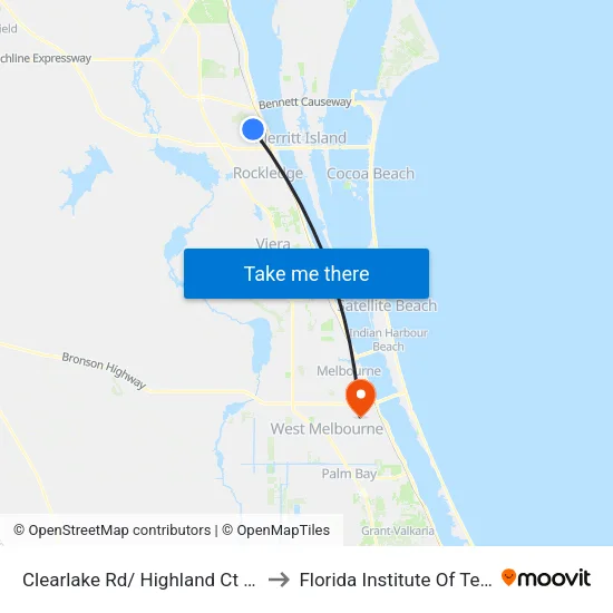 Clearlake Rd/ Highland Ct (Se Corner) to Florida Institute Of Technology map