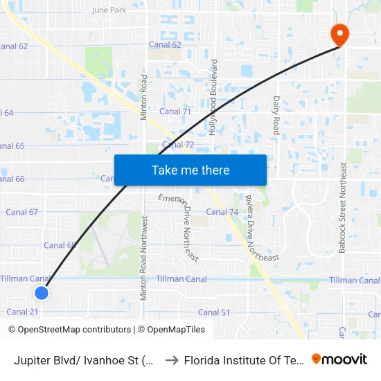 Jupiter Blvd/ Ivanhoe St (Nw Corner) to Florida Institute Of Technology map