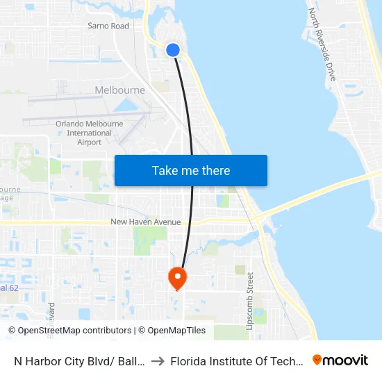 N Harbor City Blvd/ Ballard Dr to Florida Institute Of Technology map