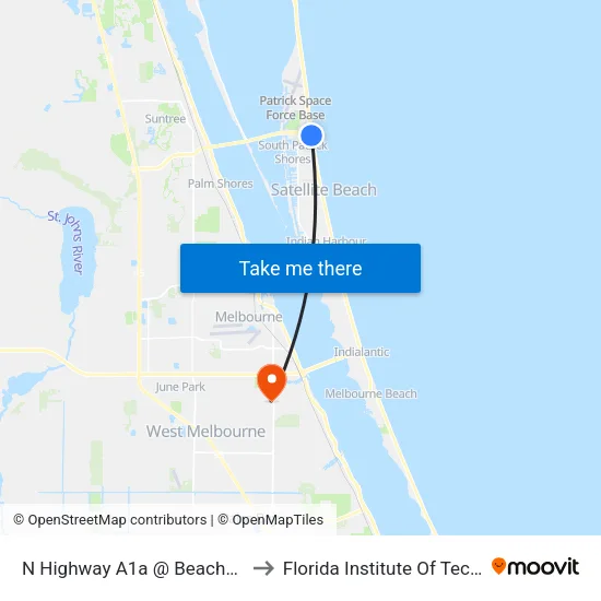 N Highway A1a @ Beachside Apts to Florida Institute Of Technology map