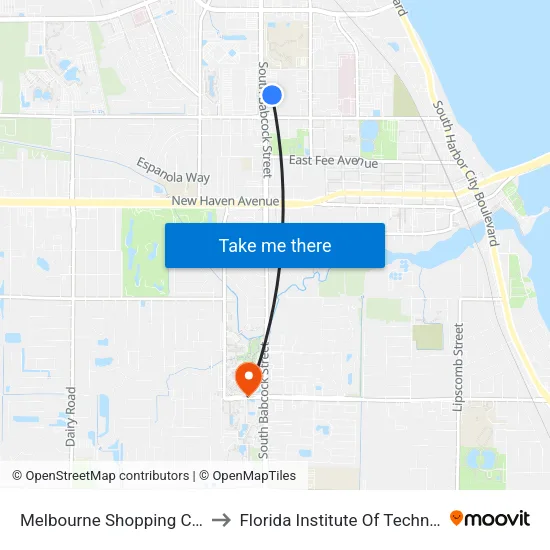 Melbourne Shopping Center to Florida Institute Of Technology map