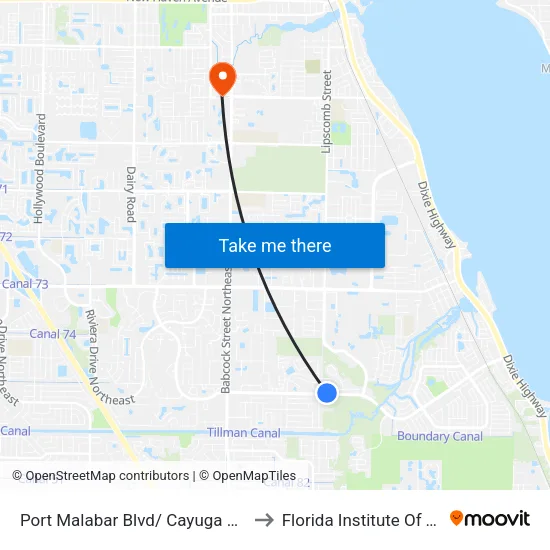 Port Malabar Blvd/ Cayuga Ave (Ne Corner) to Florida Institute Of Technology map