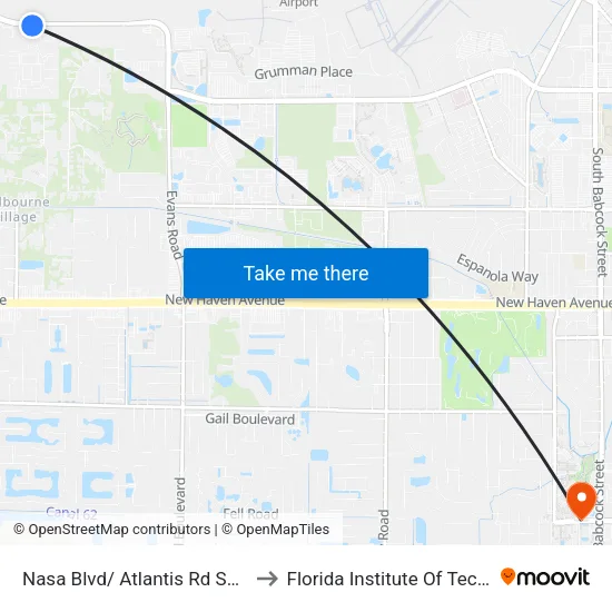 Nasa Blvd/ Atlantis Rd SW Corner to Florida Institute Of Technology map