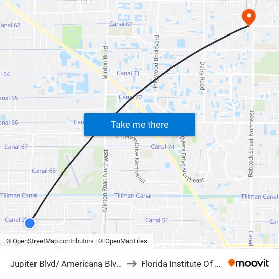 Jupiter Blvd/ Americana Blvd (Nw Corner) to Florida Institute Of Technology map