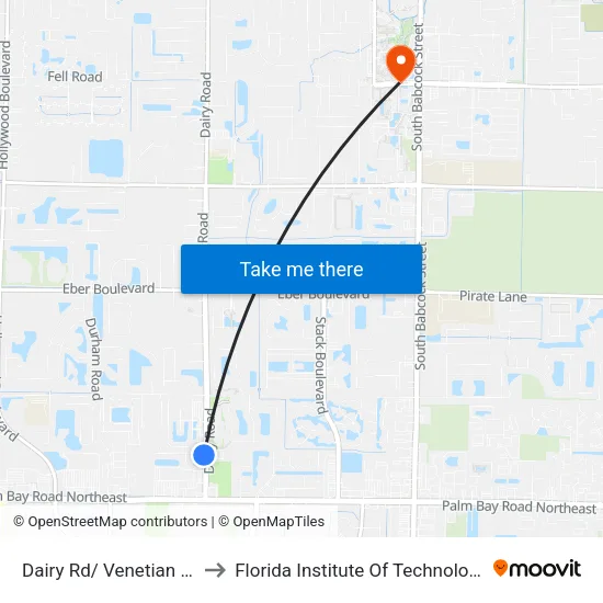 Dairy Rd/ Venetian Dr to Florida Institute Of Technology map