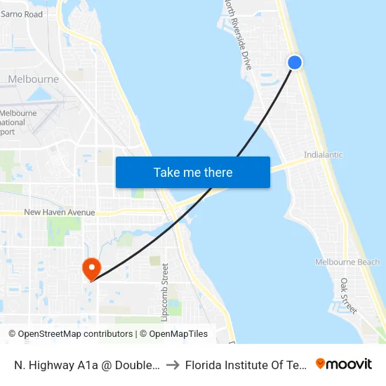 N. Highway A1a @ Doubletree Hotel to Florida Institute Of Technology map