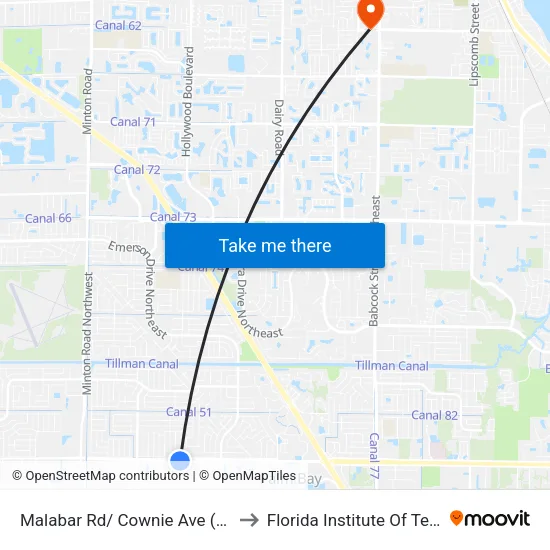 Malabar Rd/ Cownie Ave (Sw Corner) to Florida Institute Of Technology map
