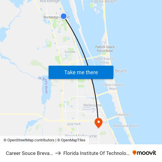 Career Souce Brevard to Florida Institute Of Technology map