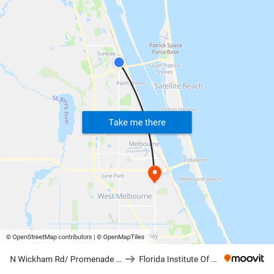 N Wickham Rd/ Promenade Dr (Se Corner) to Florida Institute Of Technology map