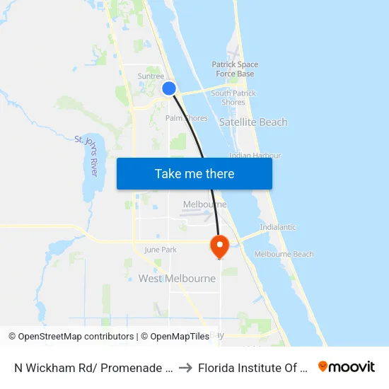 N Wickham Rd/ Promenade Dr (Se Corner) to Florida Institute Of Technology map