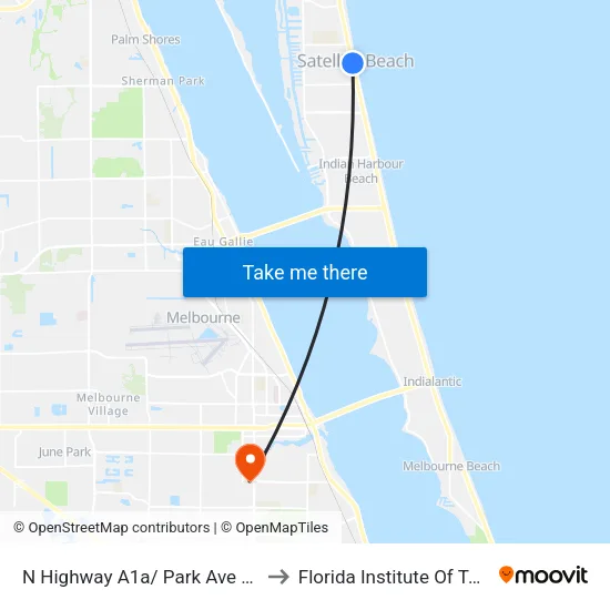 N Highway A1a/ Park Ave (Ne Corner) to Florida Institute Of Technology map