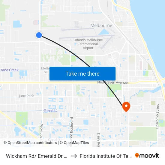 Wickham Rd/ Emerald Dr NW Corner to Florida Institute Of Technology map