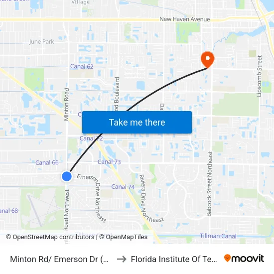 Minton Rd/ Emerson Dr (Se Corner) to Florida Institute Of Technology map