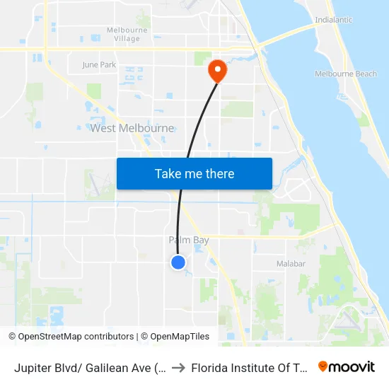 Jupiter Blvd/ Galilean Ave (Nw Corner) to Florida Institute Of Technology map