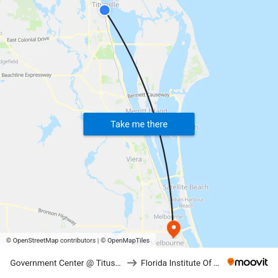 Government Center @ Titusville Northside to Florida Institute Of Technology map