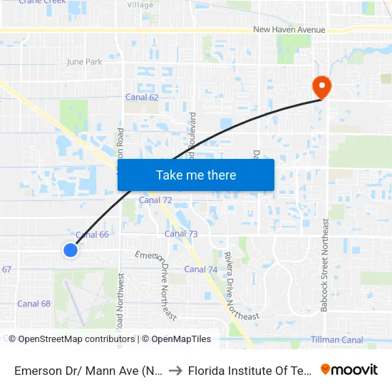Emerson Dr/ Mann Ave (Nw Corner) to Florida Institute Of Technology map