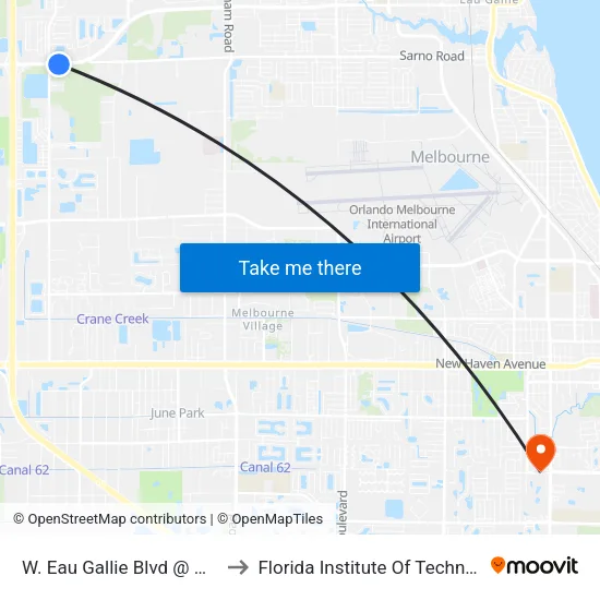 W. Eau Gallie Blvd @ Wawa to Florida Institute Of Technology map