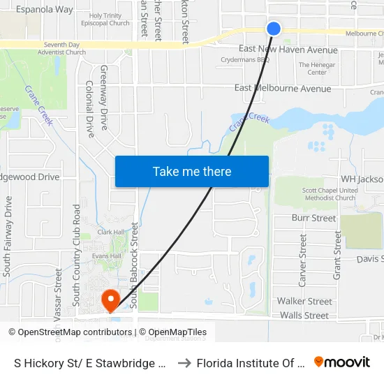 S Hickory St/ E Stawbridge Ave (Ne Corner) to Florida Institute Of Technology map