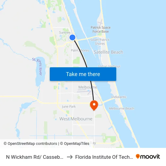 N Wickham Rd/ Cassebellas Pl to Florida Institute Of Technology map