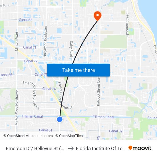 Emerson Dr/ Bellevue St (Nw Corner) to Florida Institute Of Technology map