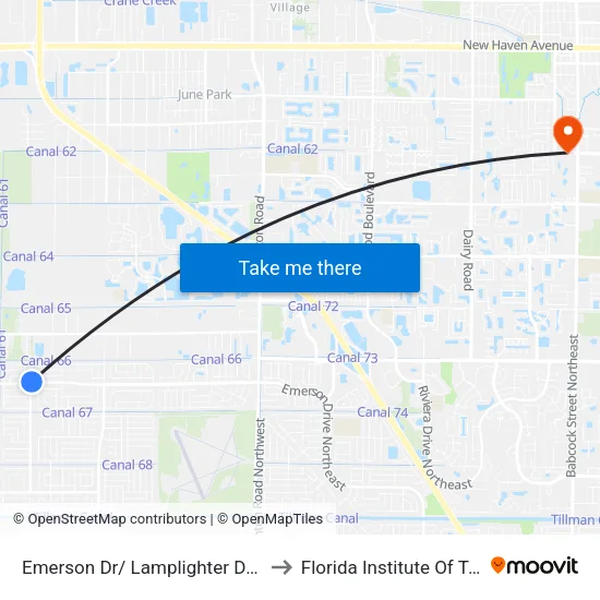 Emerson Dr/ Lamplighter Dr (Nw Corner) to Florida Institute Of Technology map