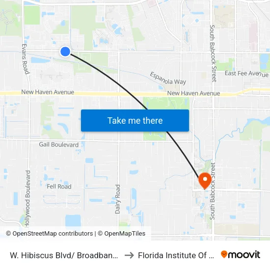 W. Hibiscus Blvd/ Broadband Dr SW Corner to Florida Institute Of Technology map
