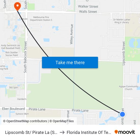 Lipscomb St/ Pirate La (Sw Corner) to Florida Institute Of Technology map