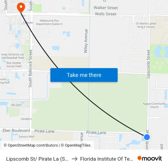 Lipscomb St/ Pirate La (Sw Corner) to Florida Institute Of Technology map